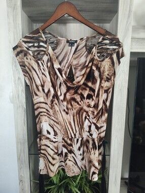 XOXO Brown Animal-Print Short Sleeve Peplum Top